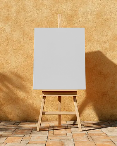 Outdoor Canvas Mockup Square Blank On Easel Against Textured Wall Background