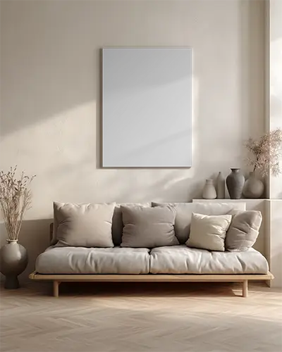 Modern Living Room Canvas Mockup Scandinavian Design Minimalist Home Decoration