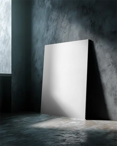 Empty Art Canvas Mockup On Rough Wall Dark Minimalist Interior Setting