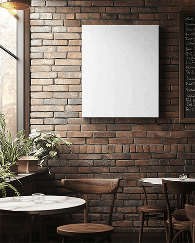 Brick Wall Poster Mockup Modern Cafe Setup Natural Lighting And Cozy Atmosphere 048