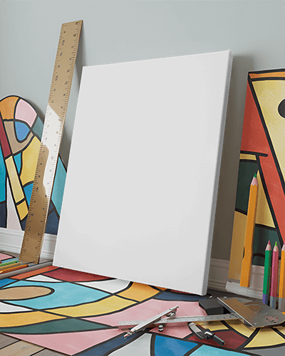 Colorful Artroom Canvas Mockup Pencils And Measuring Tools Playful Design