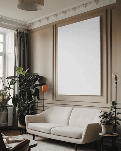 Living Room Poster Mockup Classic Modern Style With Plants And Neutral Sofa 054