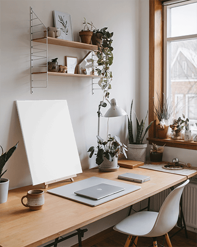  Home Office Setup Poster Mockup With Desk Laptop And Plants 055