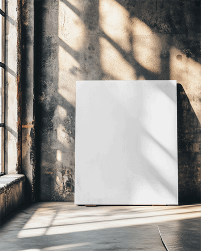 Industrial Loft Canvas Mockup Rustic Wall Soft Light Shadows Cozy Modern Ambience 060