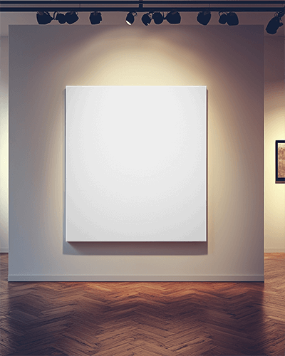 Gallery Art Canvas Mockup Wall Mounted Display With Spotlighting And Wooden Flooring Modern Exhibition Ambience 062