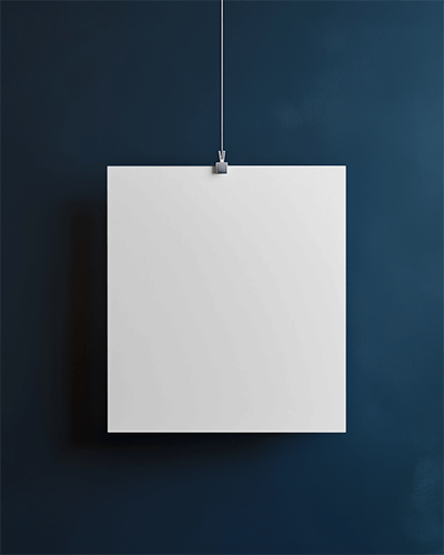 Hanging Paper Poster Mockup Square White Sheet With Clip Against Dark Blue Textured Background Minimal And Elegant Design 067