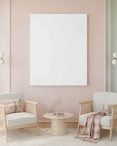 Soft Pastel Interior Canvas Mockup Minimalist Living Space With Rattan Chairs And Cozy Textiles Modern And Serene Ambience 071
