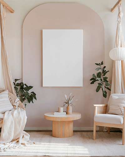 Boho Minimalist Interior Canvas Mockup Soft Neutral Tones Arched Accent Wall Cozy And Serene Ambience 078