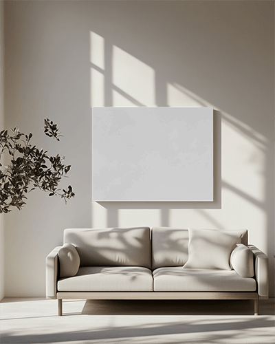 Sunlit Modern Living Room Canvas Mockup Neutral Toned Sofa Minimalist Design Serene And Elegant Ambience 080