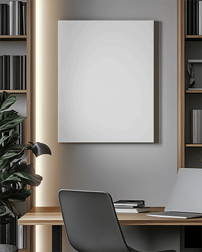 Anvas Mockup Stylish Interior Workspace Wooden Bookshelves 089