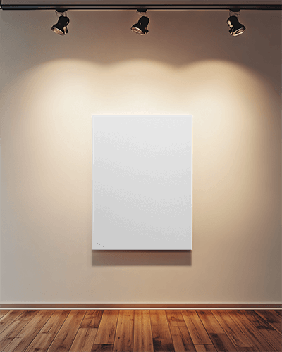 Spotlit Interior Canvas Mockup Minimalist Gallery Style With Wooden Floor And Warm Lighting Focused On Blank Vertical Frame