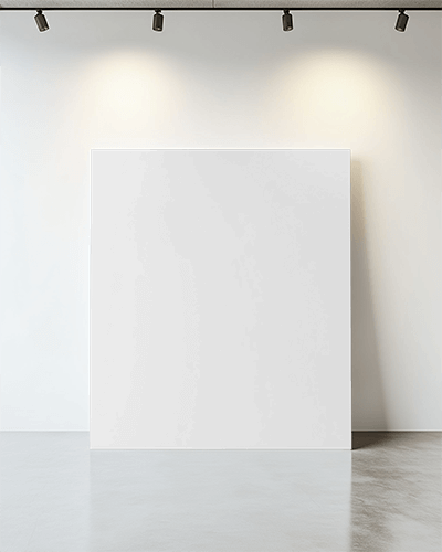Modern Gallery Canvas Mockup Clean Minimalistic Interior With White Walls Polished Floor And Spotlighting Highlighting Blank Square Frame