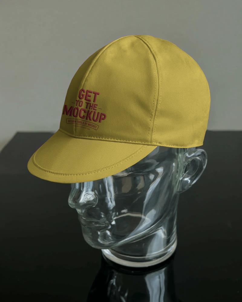Sleek Modern Baseball Cap Mockup On Clear Glass Head For Fashion Design Display
