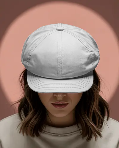 Cap Mockup Female Model Wearing Baseball Cap Shadowed Face Studio Lighting Fashion Style