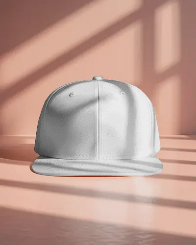 Flat Brim Cap Mockup Front View On Floor With Window Light And Soft Shadow Studio Style