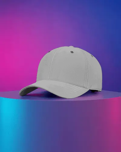 Baseball Cap Mockup Three Quarter View On Pedestal With Vivid Neon Gradient Background