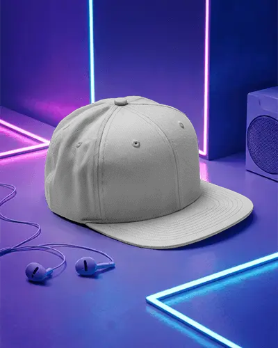 Neon Lit Snapback Cap Mockup With Futuristic Background And Glowing Accents Edgy Modern Display