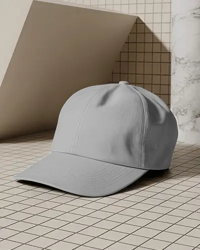 Geometric Studio Cap Mockup On Tilted Tiled Surface Modern Angles Minimalist Creative Scene