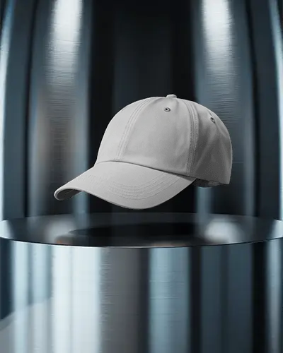Cap Mockup Floating On Metallic Cylinder Podium Sci Fi Modern Studio Presentation