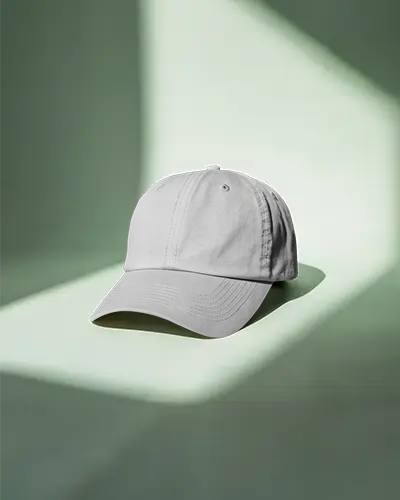Minimalist Cap Mockup On Pale Green Background With Soft Shadows Modern Studio Fashion Shot
