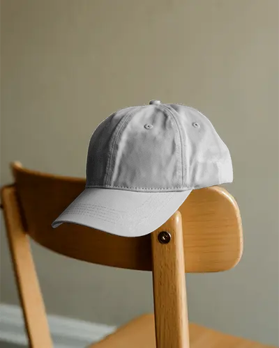 Casual Cap Mockup On Wooden Chair Minimalist Home Display Simple Clean Fashion Aesthetic Style