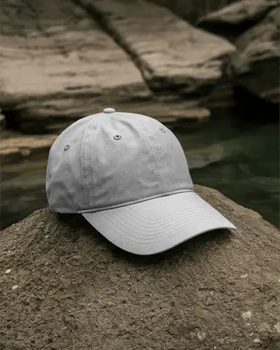 Outdoor Cap Mockup On Rock Near Water Natural Setting Lifestyle Fashion Travel Display Shot