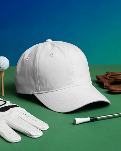 Sporty Cap Mockup On Golf Green With Gloves Club And Ball Active Outdoor Fashion Display Shot