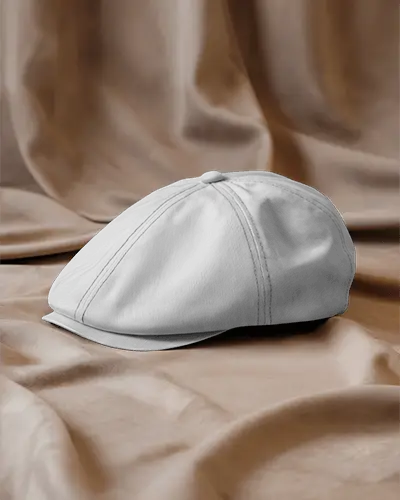 Flat Newsboy Cap Mockup On Soft Fabric Background Classic Vintage Fashion Modern Display Style