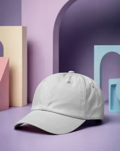 Casual Cap Mockup On Purple 3d Arch Background Stylish Modern Studio Display Fashion Minimalist