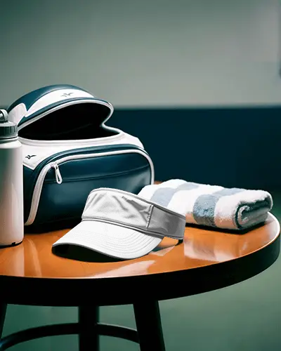 Premium Sports Visor Mockup Styled On Gym Table With Training Gear Aesthetic