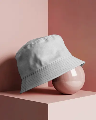 Modern Minimalist Bucket Hat Mockup Styled On Geometric Pastel Display