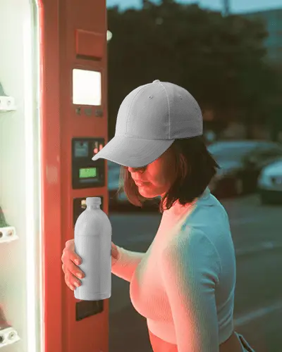 Woman Wearing Curved Brim Cap And Bottle Mockup Outdoor Modern Style Accessory