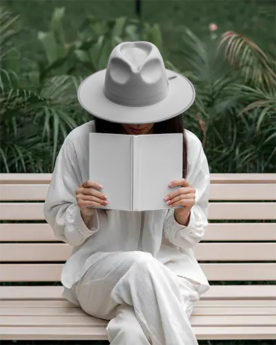 Classic Fedora Cap And Book Mockup Female Fashionable Accessory For Everyday Outdoor Use