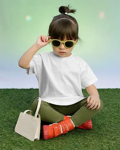 Cute Child Wearing Plain Tshirt Design Mockup For Kids Fashion Advertising Use