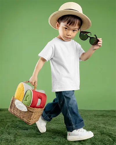 Stylish Kids Cotton Tshirt Mockup With Casual Summer Accessories For Retail Promotion