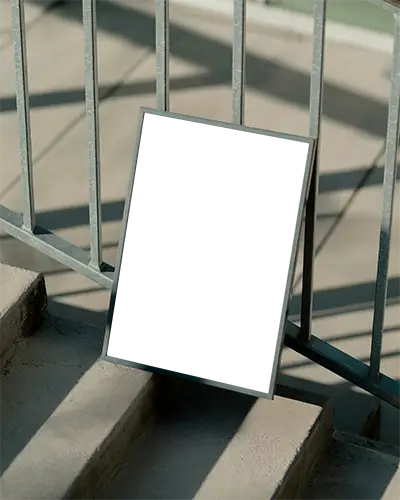 Minimalistic Frame Mockup Showcasing Photo Or Artwork On City Staircase Setting