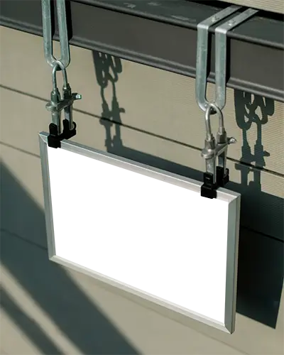 Minimalistic Hanging Frame Mockup Outdoor Wire And Clamp Display For Wall Art Presentation