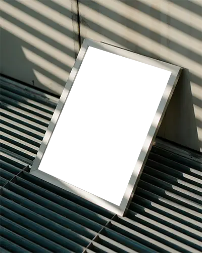 Minimalist Frame Mockup Positioned On Metal Grid Surface With Sunlight Stripe Shadows