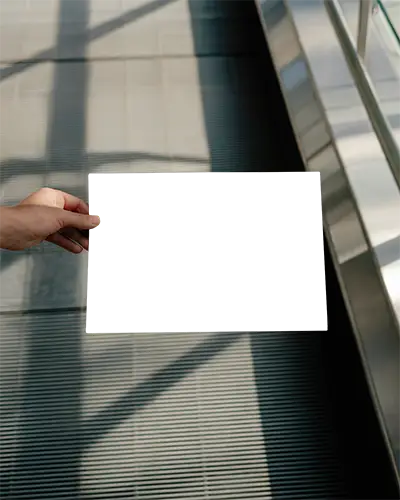 Minimalist Horizontal Poster Mockup Held In Hand With Shadow Pattern Background For Branding