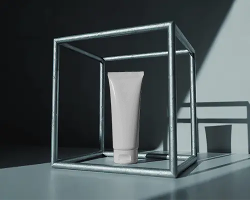Premium Cosmetic Tube Mockup With Minimalistic Metal Frame Background For Brand Presentation