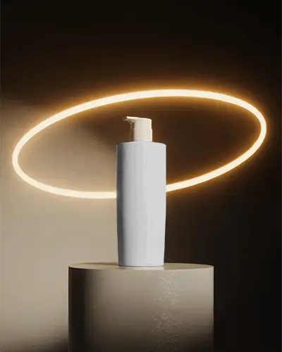 Modern Cosmetic Bottle Mockup With Glowing Halo Light Minimalistic Beauty Product Design