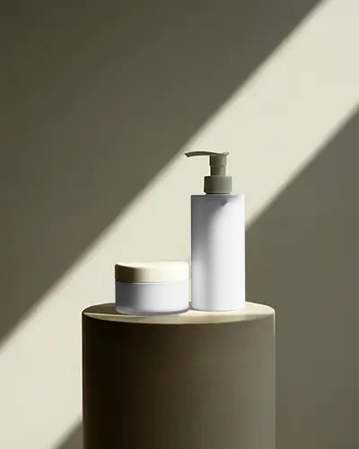 Modern Cosmetic Packaging Mockup Minimalist Beauty Jar And Pump Bottle On Pedestal