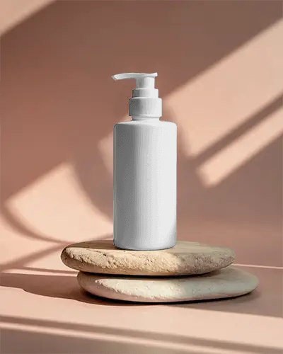 Natural Skincare Pump Bottle Mockup On Stone Platform Minimalist Beauty Packaging Display