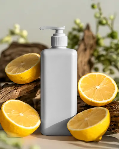 Citrus Inspired Skincare Pump Bottle Mockup For Organic Beauty Product Packaging Display