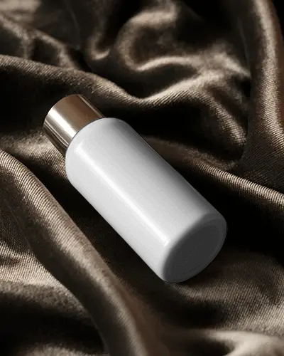 Elegant Cosmetic Bottle Mockup On Soft Satin Fabric For High End Product Presentation