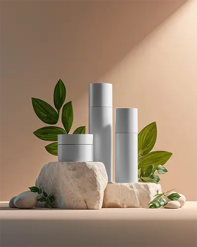 Luxury Cosmetic Bottle And Jar Mockup With Minimalist Natural Stone Background