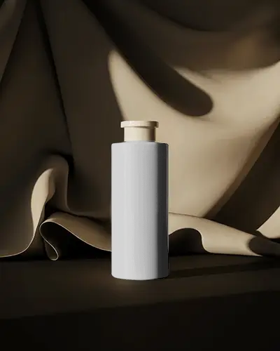 Sleek Minimalist Cosmetic Bottle Mockup With Draped Fabric Background For Product
