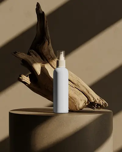 Natural Spray Bottle Cosmetic Packaging Mockup On Minimalist Elegant Surface For Branding