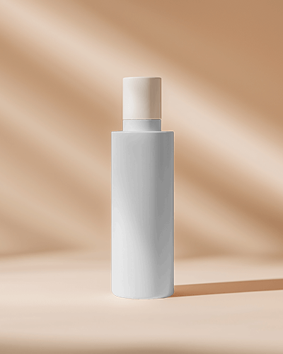 Luxury Cosmetic Bottle Mockup White Skincare Container On Warm Beige Background With Soft Shadow Effects