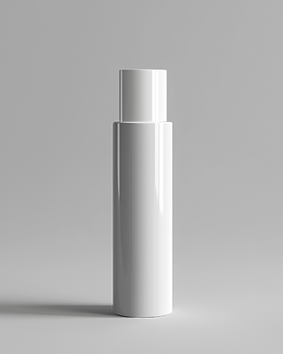 Minimal Cosmetic Bottle Mockup Tall White Container On Clean Gray Background With Modern Aesthetic